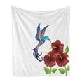 thumbnail image 1 of Hummingbird Soft Flannel Fleece Throw Blanket, Hummingbird in Flower Garden Fantasy Tails Wings Imaginativertwork, Cozy Plush for Indoor and Outdoor Use, 70" x 90", Burgundy Green, by Ambesonne, 1 of 5