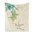 thumbnail image 1 of Hummingbird Soft Flannel Fleece Throw Blanket, Hummingbird and Tropical Flowers Summertime Exotic Plant Nature Art, Cozy Plush for Indoor and Outdoor Use, 50" x 60", Teal Yellow, by Ambesonne, 1 of 6