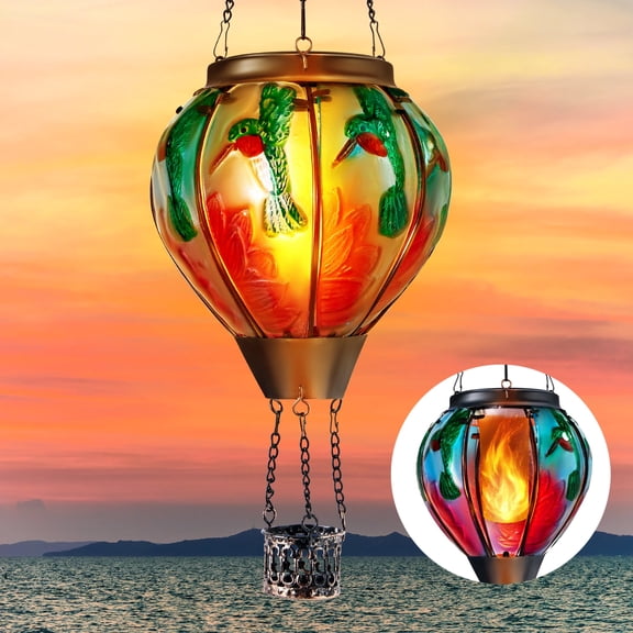 Hummingbird Solar Hot Air Balloon Lantern,Outdoor Decor with Flame Lights Waterproof, Hanging for Garden Yard Lawn Patio Unique Gifts for Women Mom Grandma Gardener