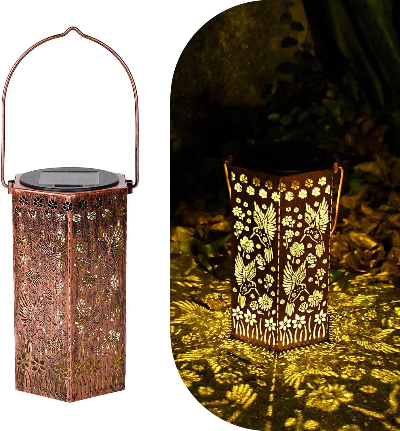 Hummingbird Solar Lantern Lights for Hanging or Table Outdoor Waterproof , Solar Courtyard Projection lamp, Gift for Women Mon Grandma Hanging Lights for Patio Courtyard Garden