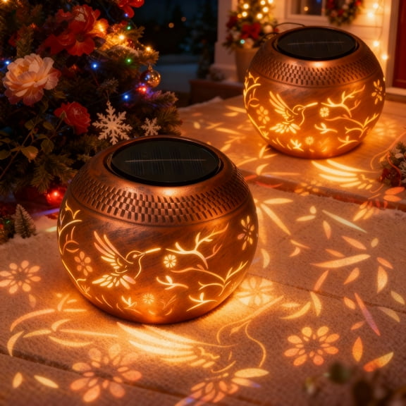 Lnsyhouse Hummingbird Solar Lanterns Outdoor, Waterproof 2-pack, Retro Metal Garden Lights for Patio Lawn Yard, Indoor/Outdoor Decor