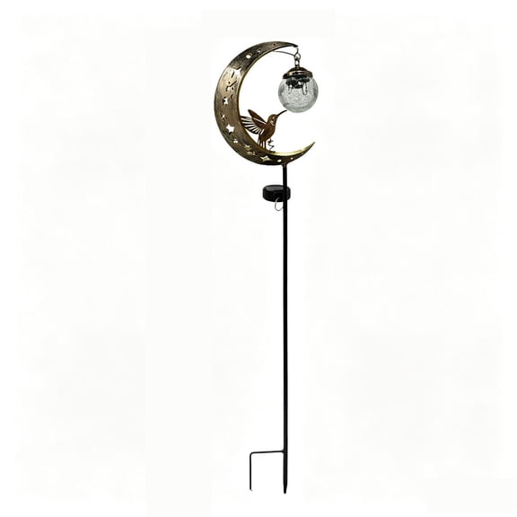 Hummingbird Solar Lights,33.5 Inch Half Moon Light,Waterproof Led Pathway Decor Hanging Glass Globe Ball Metal Crescent For Outside Yard Patio Decor.