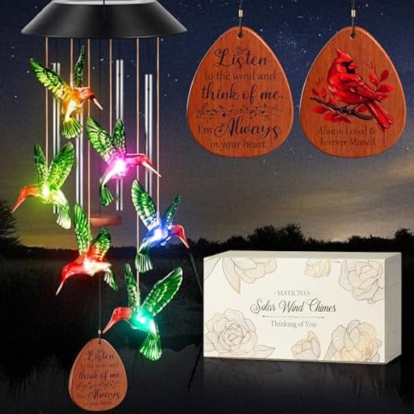 Memorial Gifts Hummingbird Solar Wind Chimes Sympathy Gifts for Loss of ...