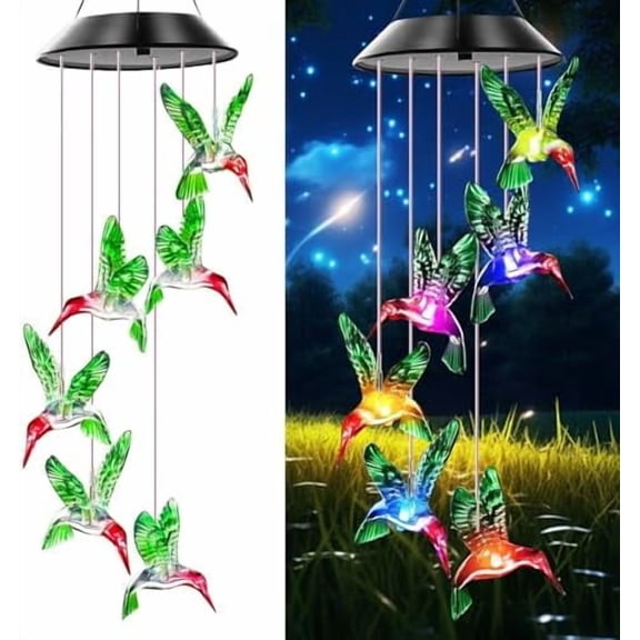 Hummingbird Solar Wind Chimes, Hummingbird Wind Chimes for Outside,Best Gifts for Mom Grandma Women Wife Aunt Sister, Unique Mobile Wind Chime, Garden Yard Decor Green