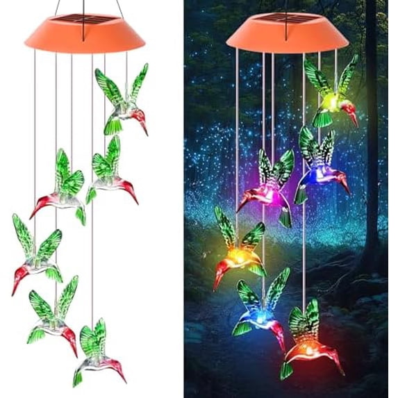 Hummingbird Solar Wind Chimes, Hummingbird Wind Chimes for Outside,Best Gifts for Mom Grandma Women Wife Aunt Sister, Unique Mobile Wind Chime, Garden Yard Decor Red