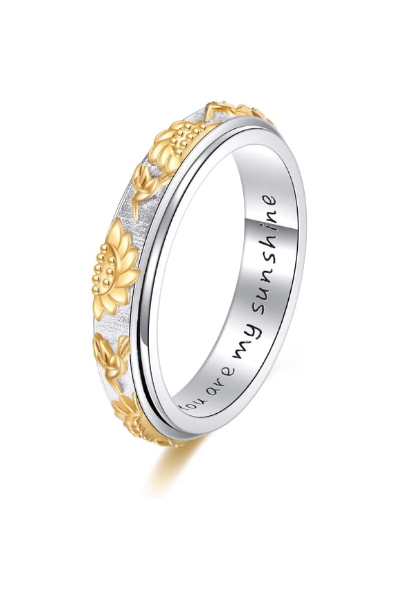 Hummingbird Spinner Rings 925 Sterling Silver Sunflower Fidget Rotatable Mood Rings Hummingbird Jewelry for Women Men