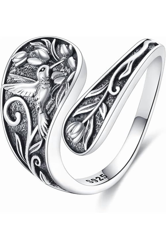 Hummingbird Spoon Ring 925 Sterling Silver Adjustable Hummingbird Thumb Rings Hummingbird Jewelry Gift for Women Mother