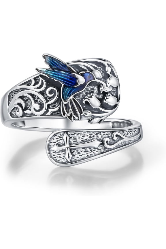 Hummingbird Spoon Ring S925 Sterling Silver Hummingbird Adjustable Thumb Ring for Women Vintage Jewelry Gifts for Birthday Mother's Day