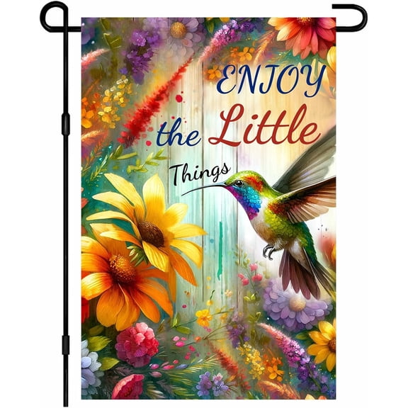 Hummingbird Spring Enjoy Little Things Quote Garden Flag 12 x 18 Inch Double Sided Polyester Outdoor Decor