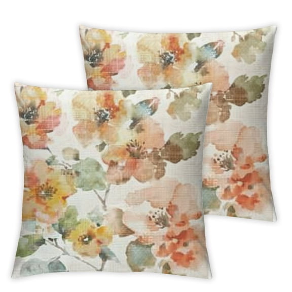 Hummingbird Spring Flowers Throw Pillow Covers, Inch Watercolor Orange Summer Cushion Case Decoration for Sofa Couch