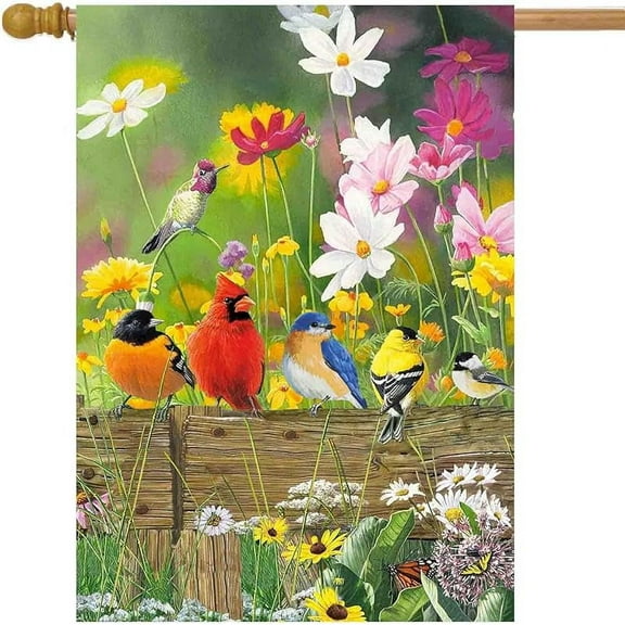 Hummingbird Spring Summer House Flag Birds Floral Garden Flags 28x40 Double Sided, Large Burlap Yard Flags for Outside Seasonal Decoration