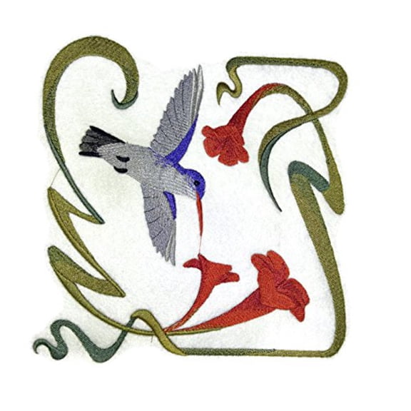 Hummingbird Square - Violet-crowned Embroidery Iron On/Sew patch [7.79" x 7.44"]