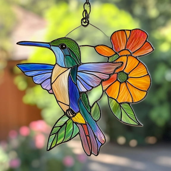Hummingbird Stained Glass Birds Window Hangings, DELESYS Stained Glass Decorations, Bird Suncatcher for Window Decor Hummingbird Gifts for Mom,Bird Lovers