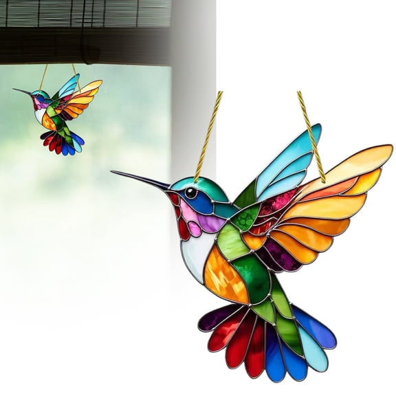 Hummingbird Stained Glass, Christmas on Sale! Lssam Spirit Birds Hummingbird for Hanging Bird Sun Catchers Indoor Decor Acrylic Birds Christmas Decoration Gifts for Bird Lovers Women