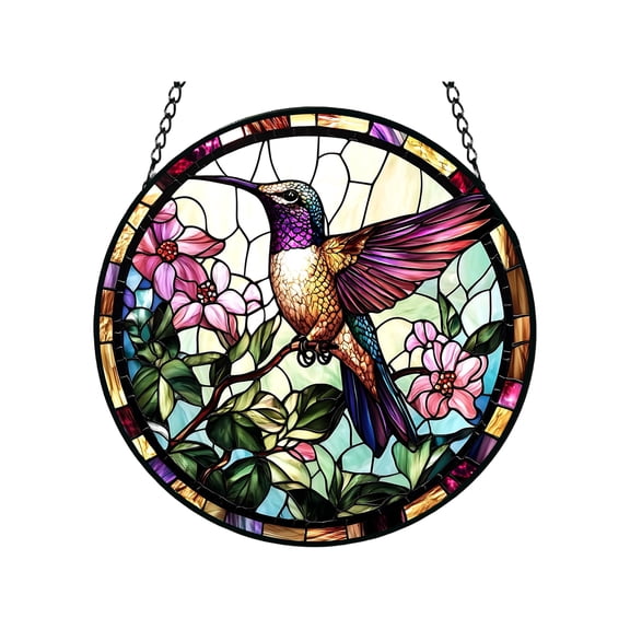 Hummingbird Stained Glass Suncatcher 8 Inch Stained Glass Window Hanging Wall Hanging Decor Hummingbird Decor for Home Window Decoration 1 Pack
