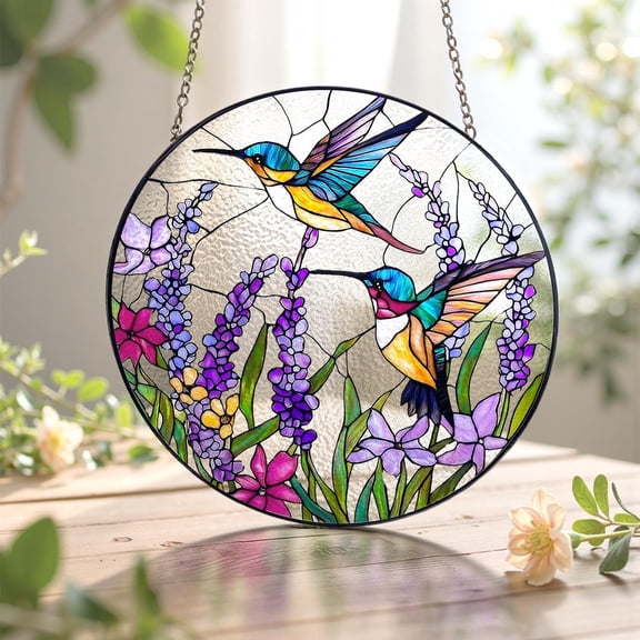 Hummingbird Stained Glass Suncatcher Window Hanging Bird Art Sympathy Memory Gift For Mom Grandma
