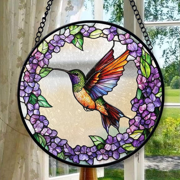 Hummingbird Stained Glass Suncatcher, Window Hanging Bird Decor, Nature Lovers Gifts, Garden Gift for Mom, Spring Window Ornament, Stained Glass Ornament 2025, Holiday Decoration,