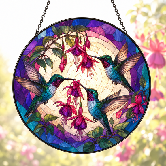 Hummingbird Stained Glass Suncatcher Window Hanging Gift for Mom, Dad, Bird Lovers