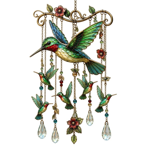Hummingbird Stained Glass Wind Chimes Stained Glass Suncatcher Crystal Suncatcher Hanging Garden Decor for Patio Backyard Home 1 Pack