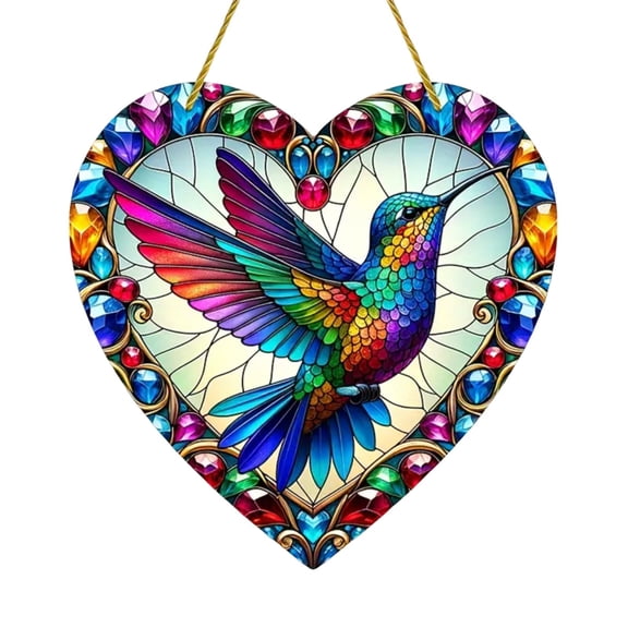 Hummingbird Stained Glass Window Hanging, Colorful Acrylic Hummingbird Suncatcher for Indoor Outdoor Decor, Stained Glass Gifts for Women, 8 Inch