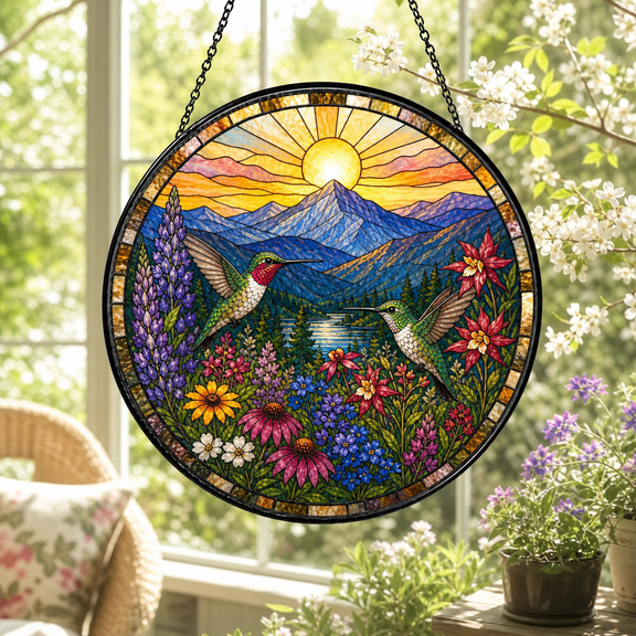 Hummingbird Stained Glass Window Hanging Suncatcher for Nature Lovers Gift