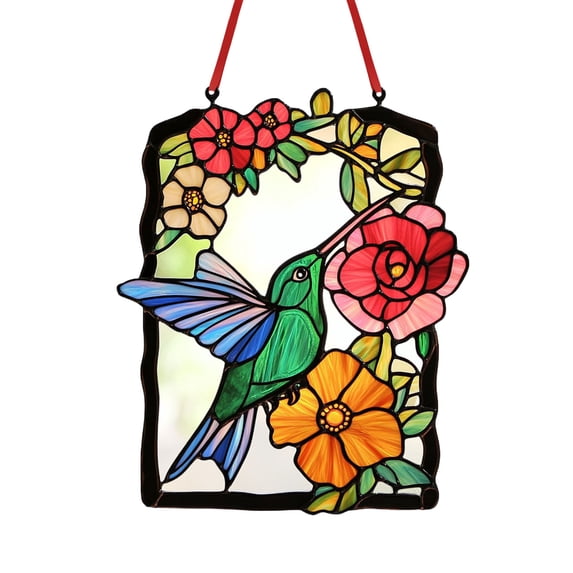 Hummingbird Stained Glass Window Pendant - Beautiful Nature-Inspired Decor for Home and Office - Easy to Hang and Create Colorful Reflections