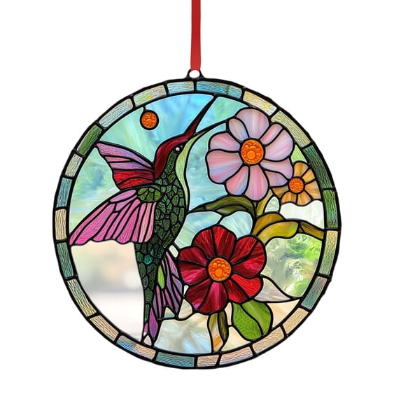 Hummingbird Stained Glass Window Pendant - Beautiful Nature-Inspired Decor for Home and Office - Easy to Hang and Create Colorful Reflections