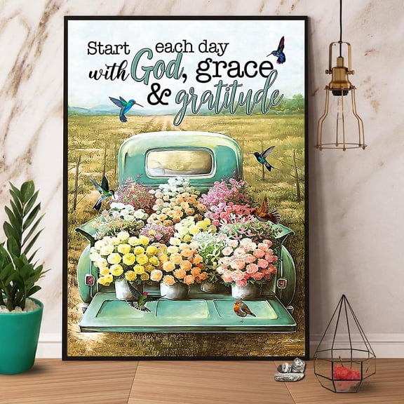 Hummingbird Start Each Day With God Grace & Gratitude Paper Poster No Frame Wrapped Canvas 11 x 17 Inch Poster
