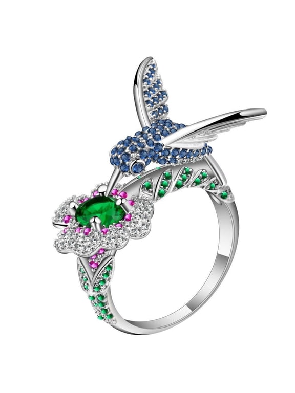 Hummingbird Statement Ring Bird Blue Cz Womens Ginger Lyne Collection