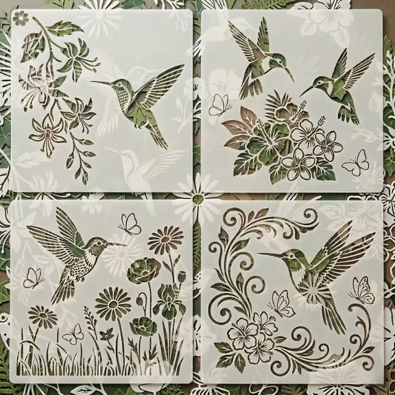 Hummingbird Stencils 4 Pack Reusable Floral Nature Craft Stencil Set for Painting Journaling Wood Signs Home Decor