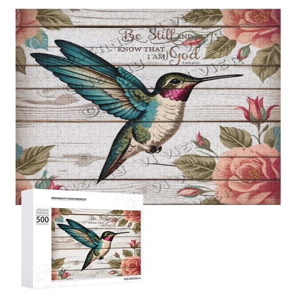 Hummingbird - Be Still And Know That I Am God 500 Piece Jigsaw Puzzle for Adults,500 pc Large Piece Jigsaw,Fun Challenging Brain Exercise Family Game Creative Gift for Friends