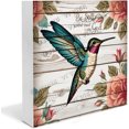 thumbnail image 1 of Hummingbird - Be Still and Know That I am God Rustic Religious Wood Box Sign, Spring Art Blocks, Farmhouse Wood Box Sign, Tabletop Shelf Home Decor 5"x5", 1 of 6