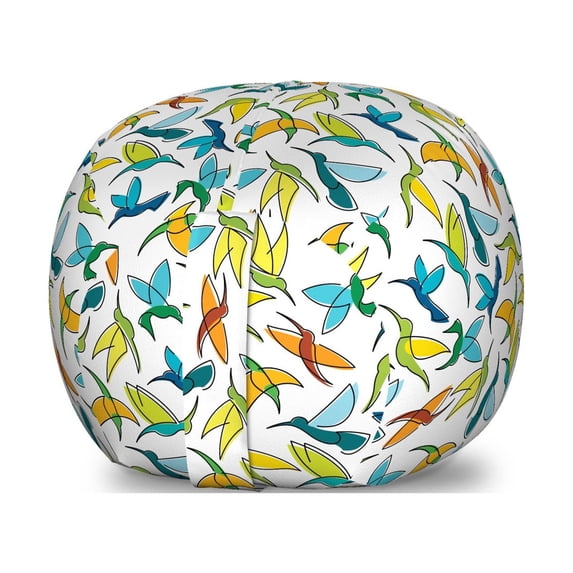 Hummingbird Storage Toy Bag Chair, Abstract Numerous Colorful Tropical Bird Animal Repeating Silhouettes, Stuffed Animal Organizer Washable Bag, Large Size, White and Multicolor, by Ambesonne