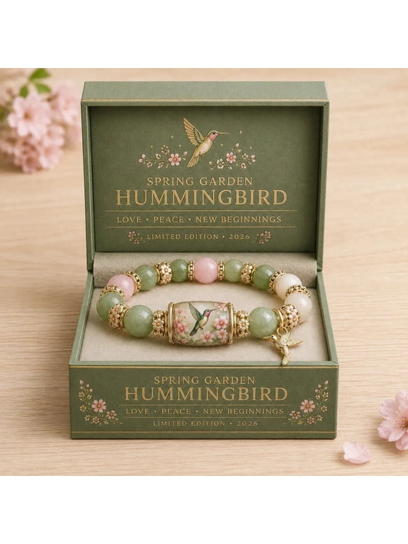 2026 Limited Edition Hummingbird Strength Bracelet with Box, Inspirational Bluebird Beaded Jewelry for Women, Spring Blessings(Green Hummingbird)