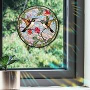 Hummingbird Sun Catcher Stained Glass Window Hanging - Wildflower and Bird Suncatchers for Windows Stained Glass Suncatcher - Sun Catchers Indoor Wall Art Home Decor Gift for Women Mom Bird Lovers