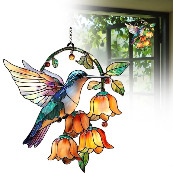 Hummingbird Suncatcher, Colorful Acrylic Hummingbird Hanging Ornament, 1Pcs Colorful Acrylic Pendant, Window Hanging Gift for Hummingbird Ornament 5.9 Inch