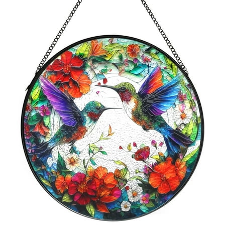 Hummingbird Suncatcher, Meafeng 7.87" Stained Glass Window Hanging, Hummingbird Gifts Sun Catchers for Indoor Window Art