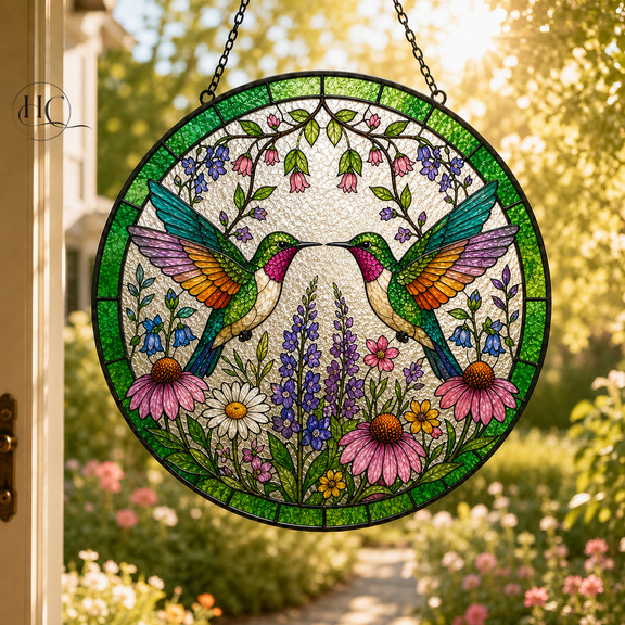 Hummingbird Suncatcher Stained Glass Window Hanging Gift for Mom or Grandma