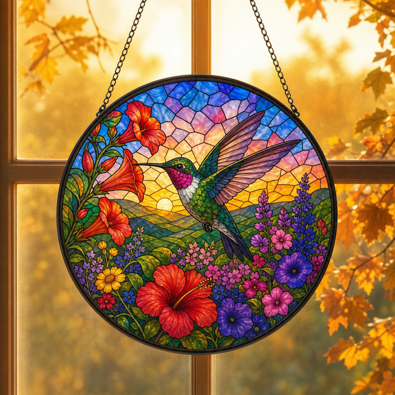 Hummingbird Suncatcher Window Hanging Acrylic Floral Bird Gift for Mom or Nature Lover