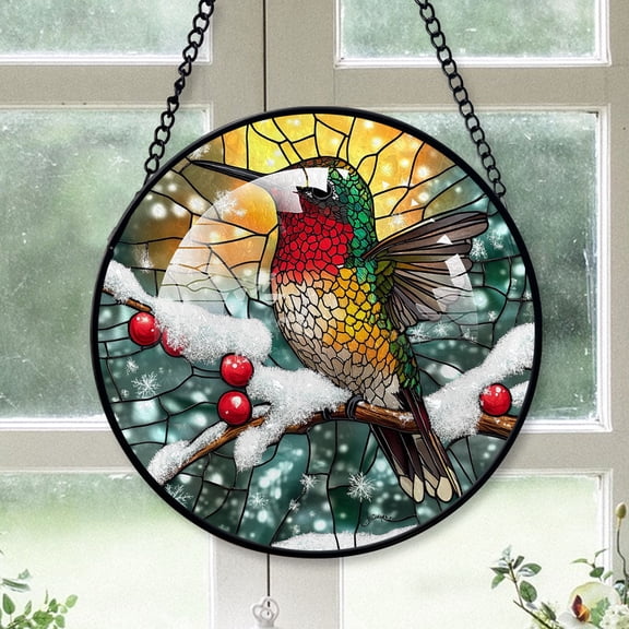 Hummingbird Suncatchers, Hummingbird Stained Glass Window Hangings, Hummingbird Christmas, Hummingbird Decor, Hummingbird Red Ornaments For Christmas Tree Gifts For Mom Birthday - 171HD198