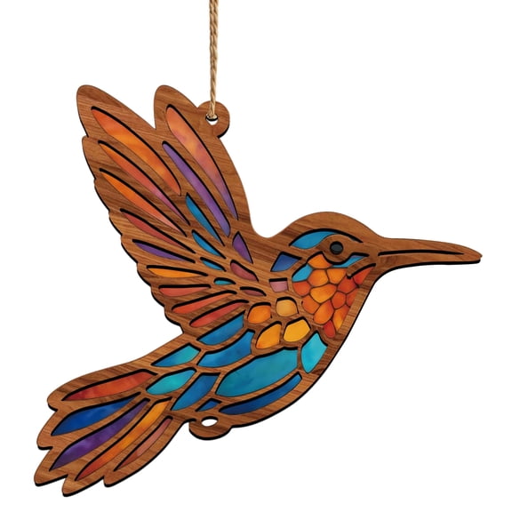 Hummingbird Suncatchers Stained Glass Window Hanging Ornament,Stained Glass Bird Sun Catchers for Window Decors Gift
