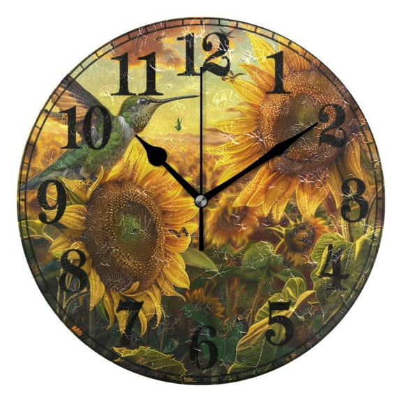 Hummingbird Sunflowers Silent Wall Clock 10" Non-Ticking Battery Clock