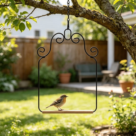 Hummingbird Swing Metal Frame Hummingbird Perch Wild Bird Swing with Wooden Dowel Bird Swing Outdoor Bird Perch Humming Bird Swing for Hanging Outside