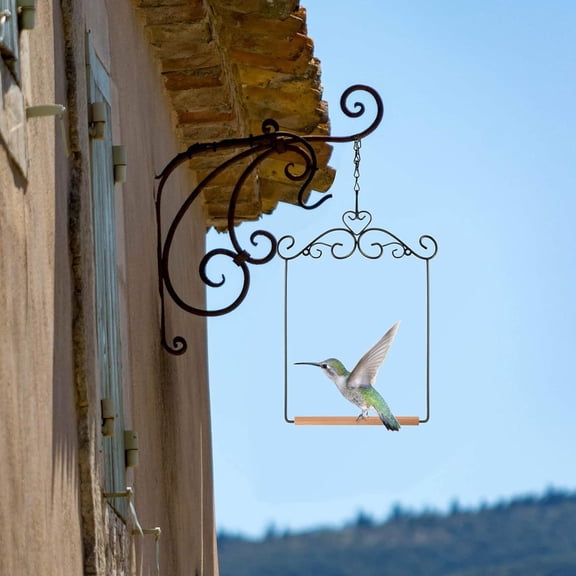 Hummingbird Swing Rust Resistant Wild Bird Perch with Wooden Dowel Metal Frame Outdoor Trunk Lawn Patio Garden Hanging Bird Swing Toy