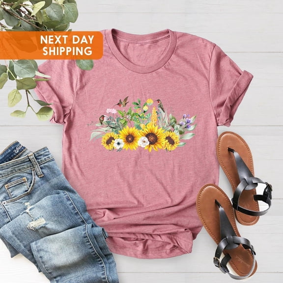Hummingbird T-shirt, Sunflower Tee, Sunflowers Hummers Tee, Springtime Flowers, Spring Birds, Country Floral Women's Fashion, Flower Gifts Tshirt All Size S-5XL