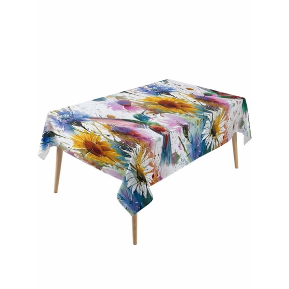 Hummingbird Table Cloth, Waterproof Tablecloth for Rectangle Tables, Spring Farmhouse Oil Painting Sunflowers Reusable Washable Fabric Table Cover for Restaurant Kitchen Dining Tables 60"x120"