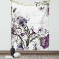thumbnail image 1 of Hummingbird Tapestry, Flowers Leaves Bird and Classic Patterns Curvy Lines Ornament Nostalgic Art, Wall Hanging for Bedroom Living Room Dorm Decor, 60W X 80L Inches, Purple Black, by Ambesonne, 1 of 5