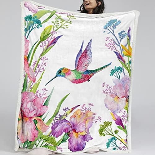 Hummingbird Throw Blanket Tropical Bird Sherpa Blanket Watercolor Bird