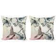 thumbnail image 1 of Ambesonne Nature Throw Pillow Cover 2 Pack, Vintage Birds Flowers, 20", Teal Brown, 1 of 6