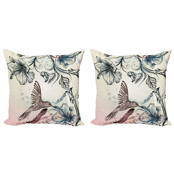 Ambesonne Nature Throw Pillow Cover 2 Pack, Vintage Birds Flowers, 20", Teal Brown